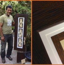 Amazing veneer and inlay example by local artisan woodworker Roberto Gastelumendi. Matting shows off his inlays & frame.